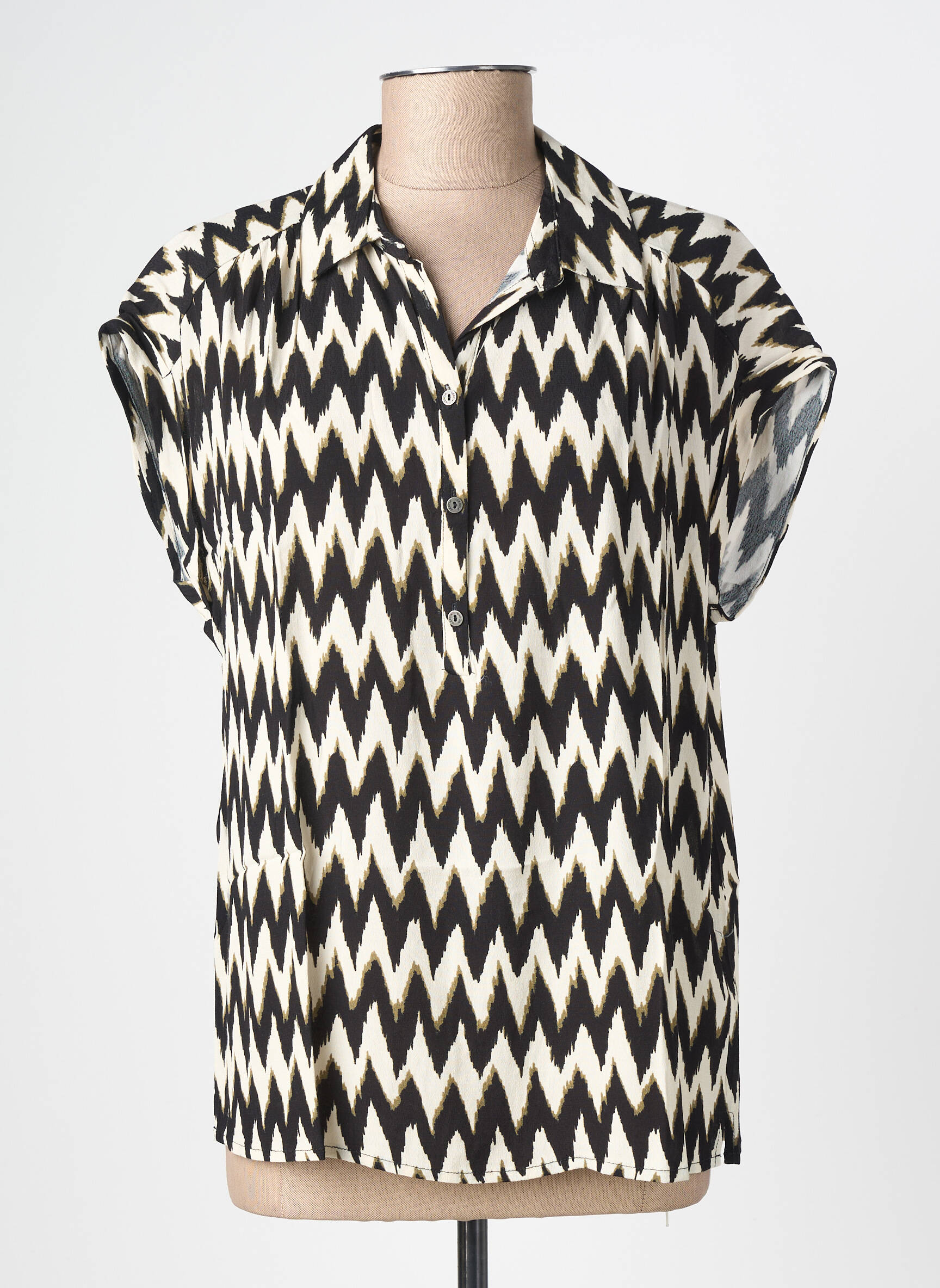 Blouse tissage crêpe manches courtes noir GARCIA femme
