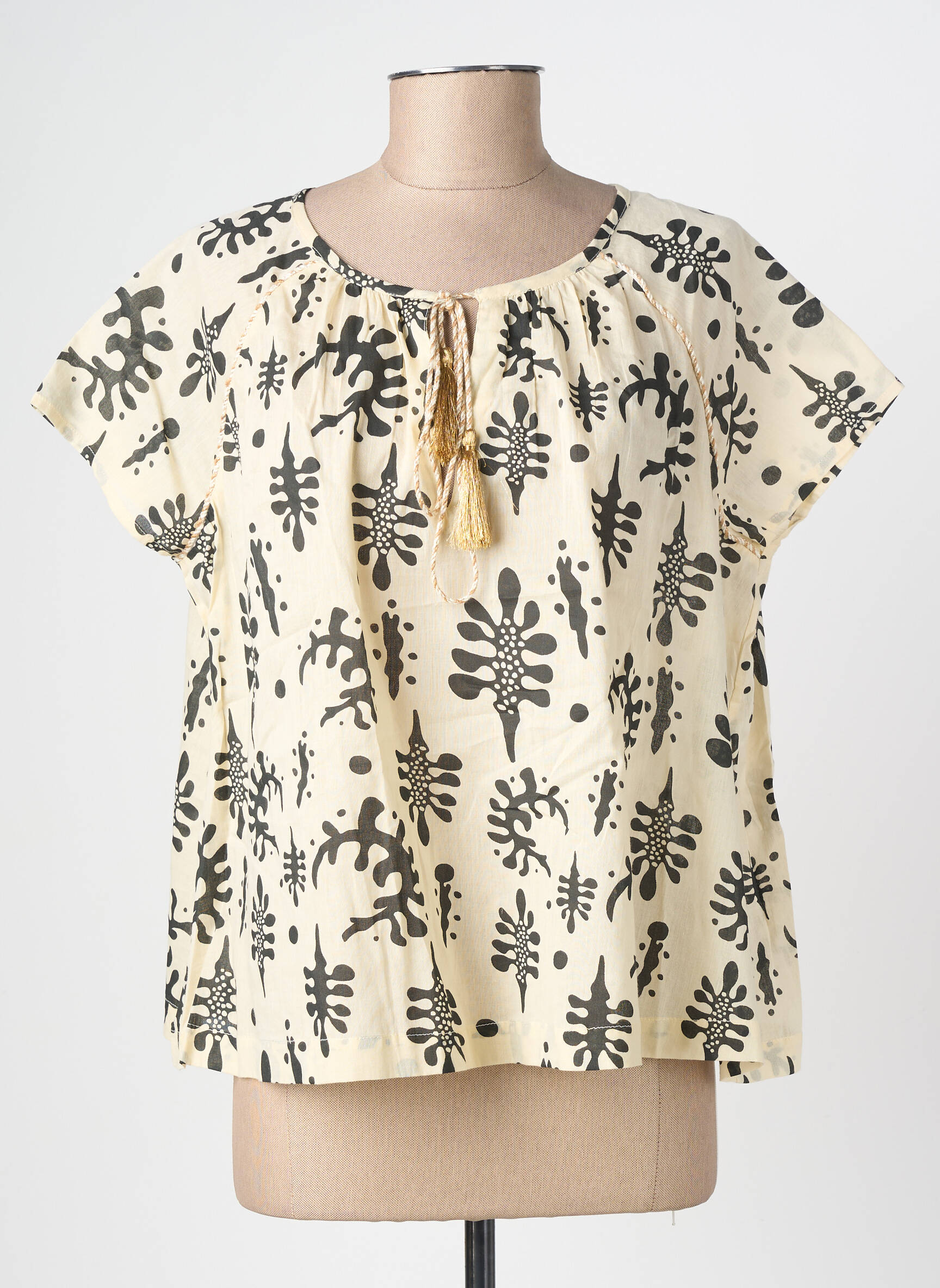 Blouse tissage popeline manches courtes beige LES TROPEZIENNES PAR M.BELARBI femme