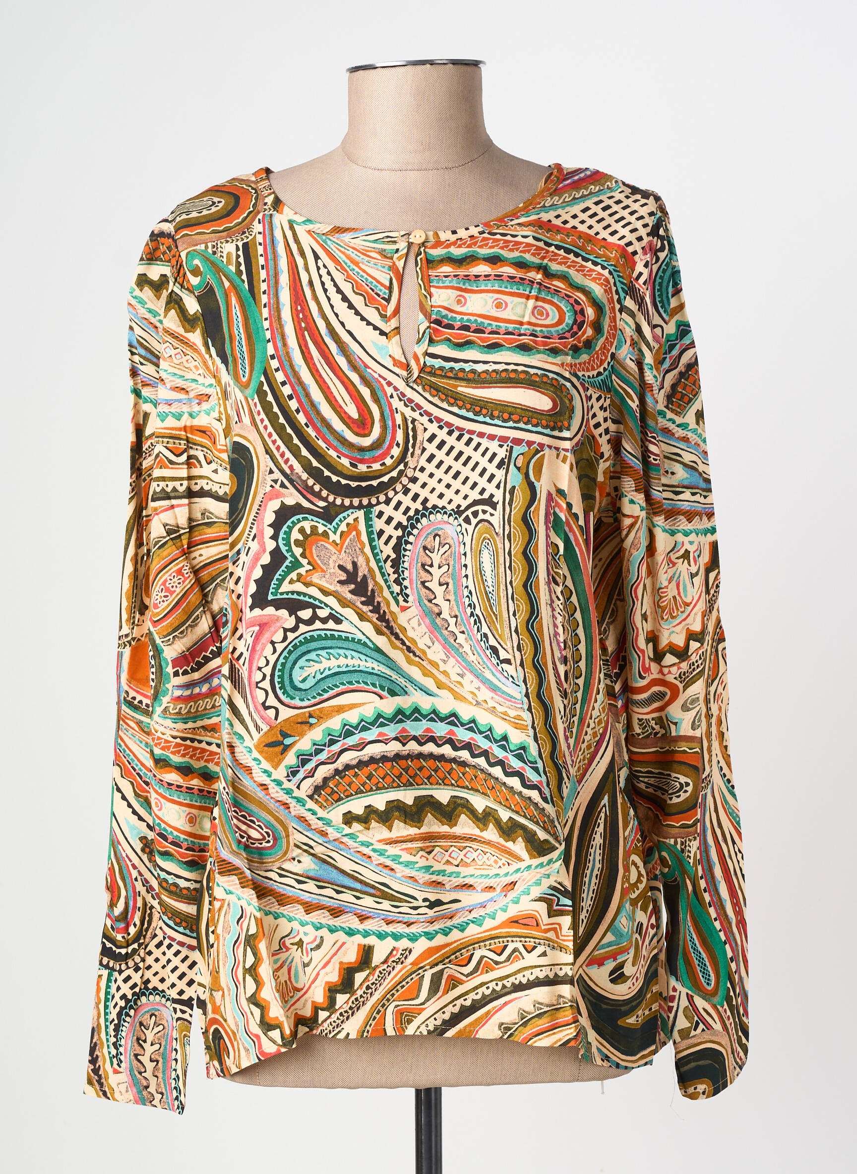Blouse col rond manches longues beige GEISHA femme