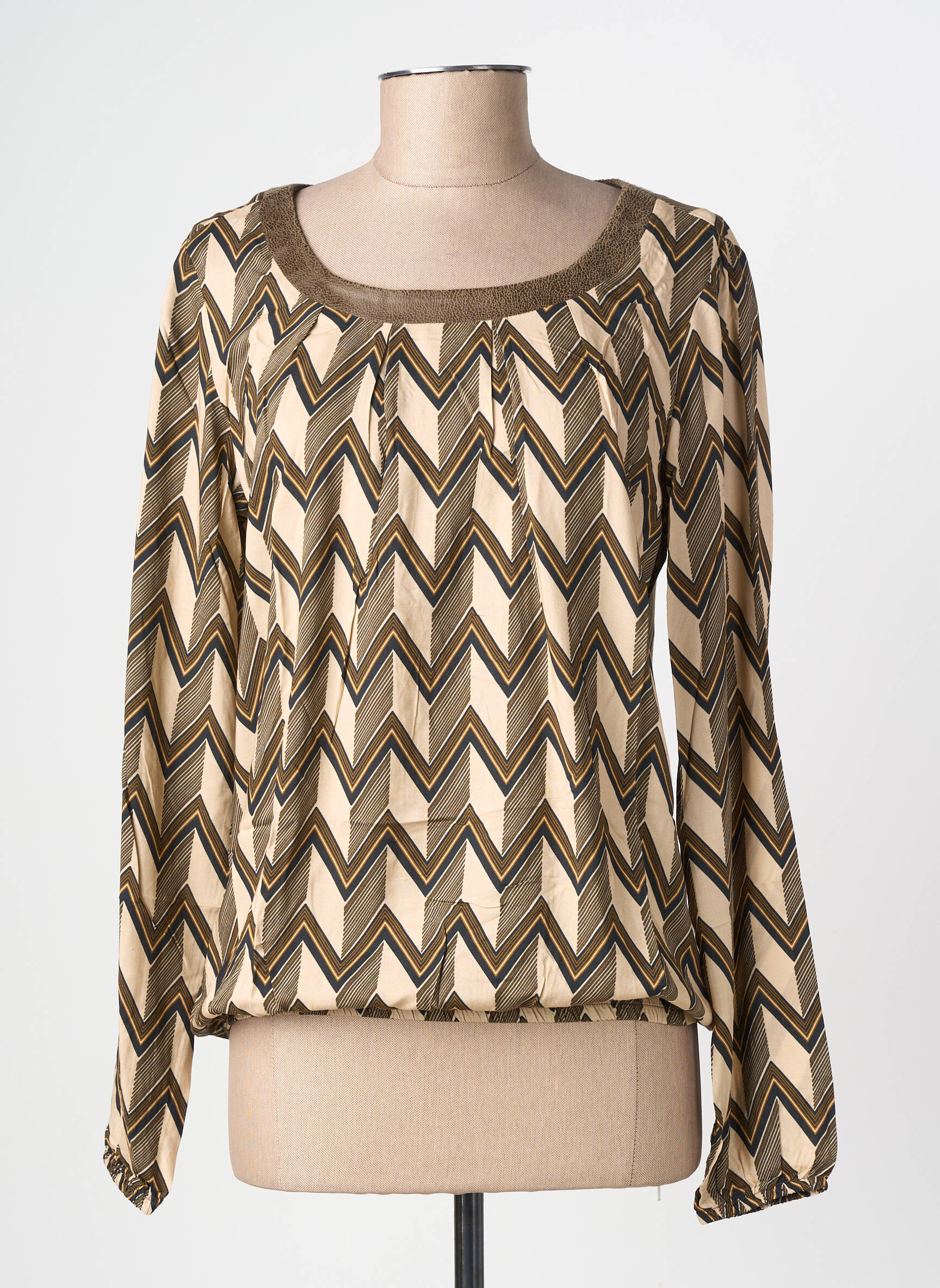 Top col rond manches longues beige GEISHA femme