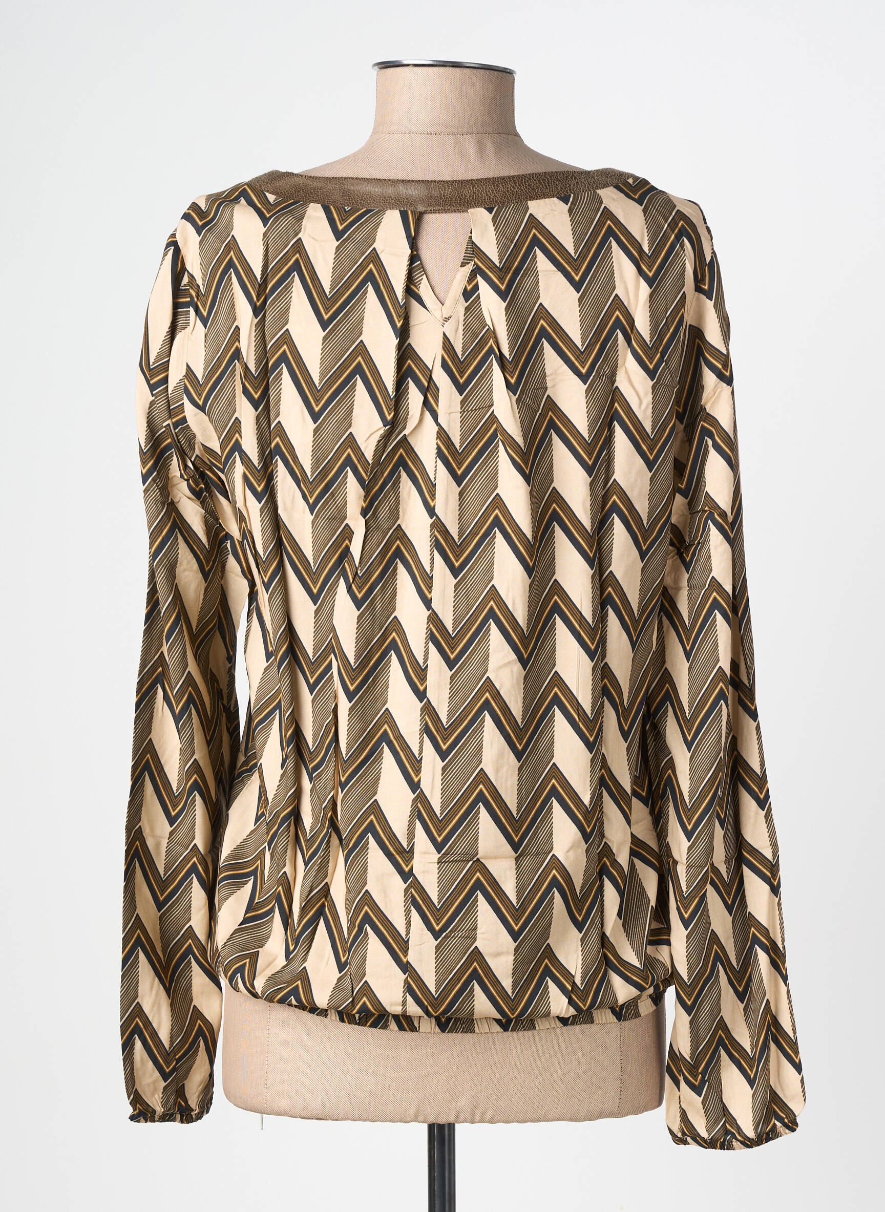 Top col rond manches longues beige GEISHA femme