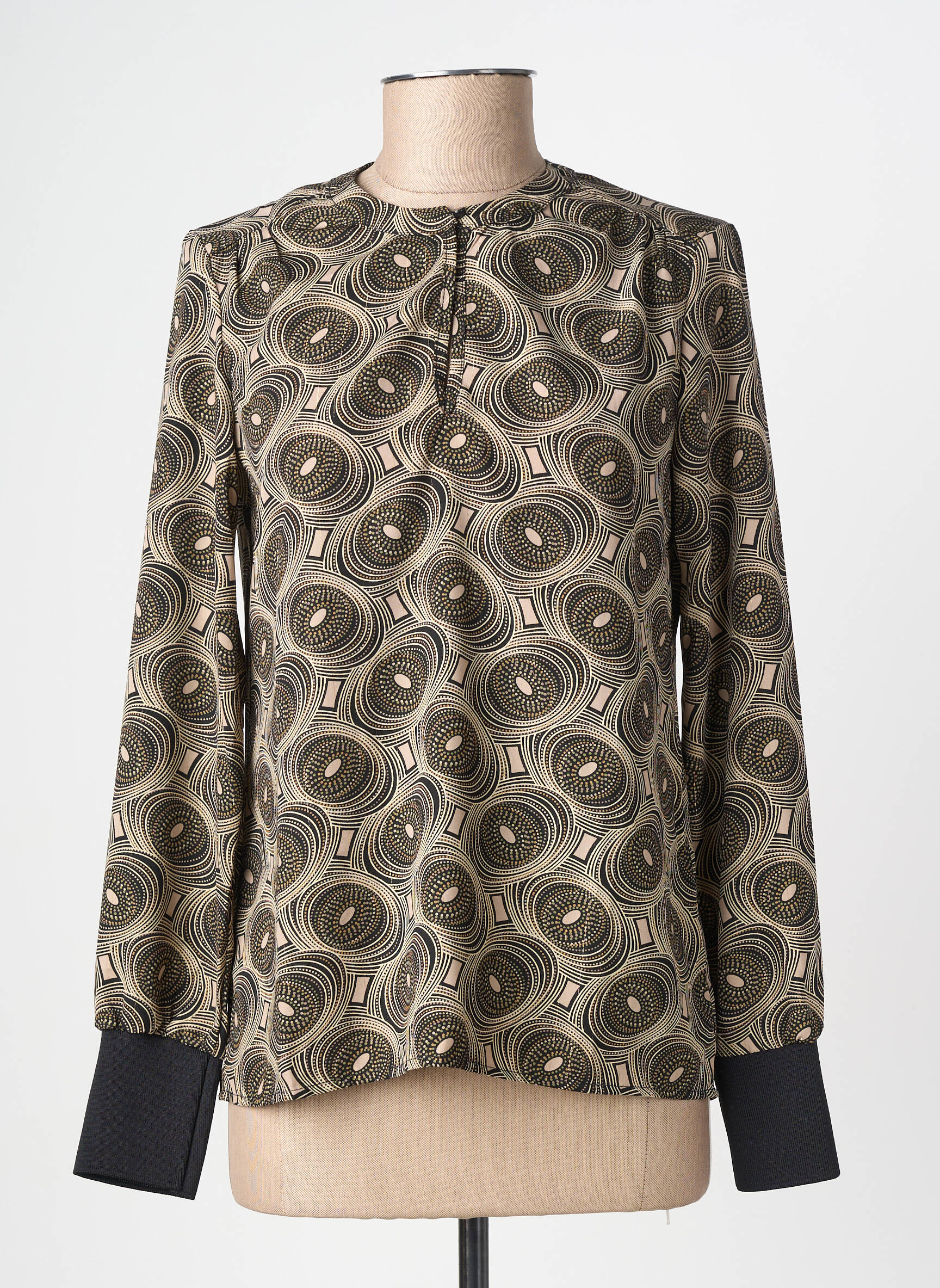 Blouse tissage popeline manches longues beige GEISHA femme