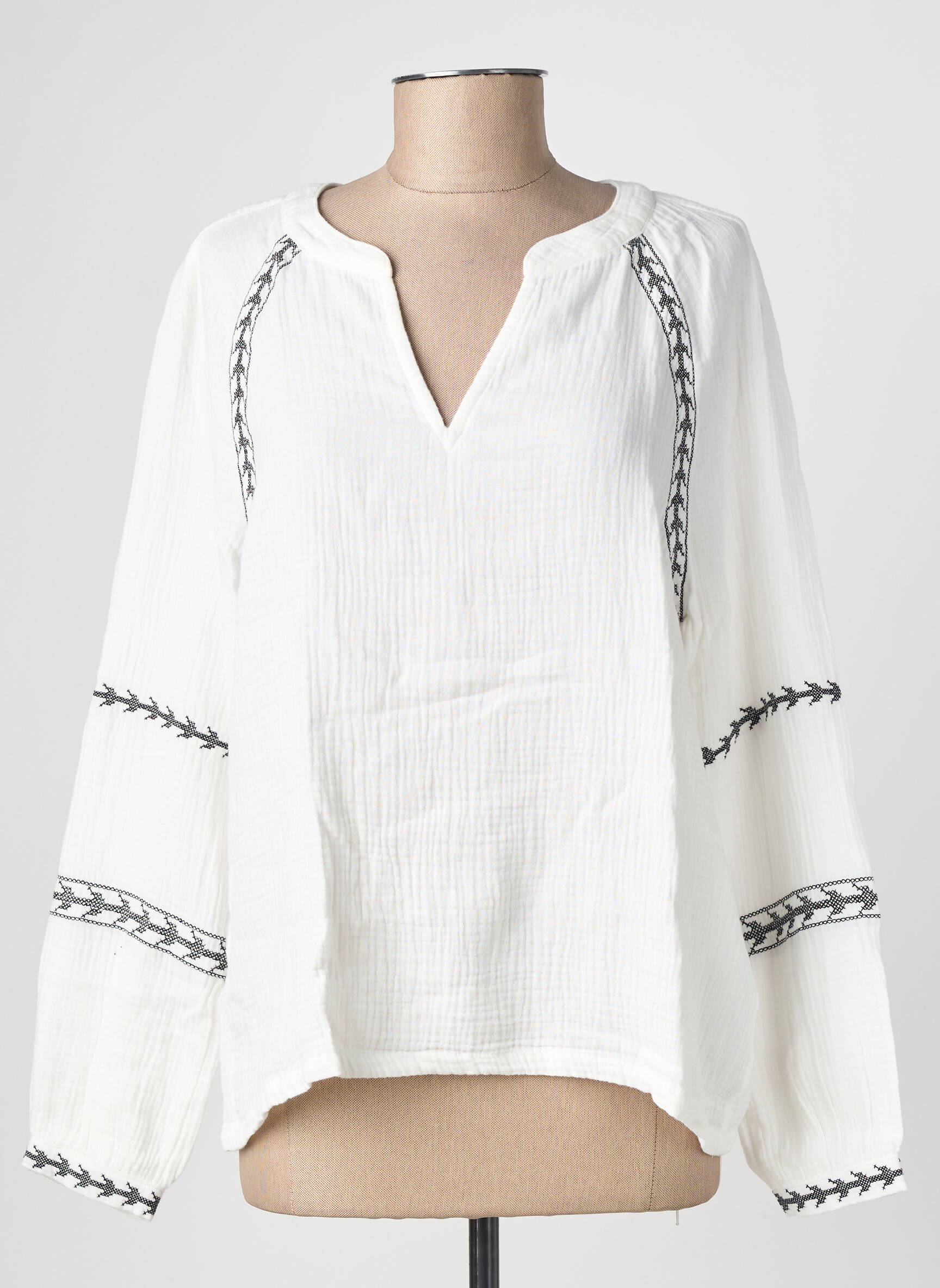 Blouse tissage popeline manches longues blanc STREET ONE femme