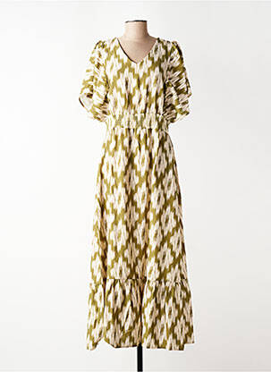 Robe longue imprimé fantaisie manches courtes vert GEISHA femme