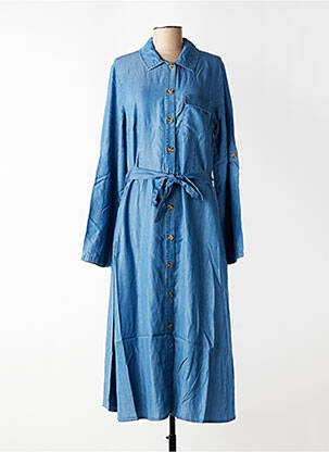 Robe mi-longue manches longues manches longues bleu GEISHA femme