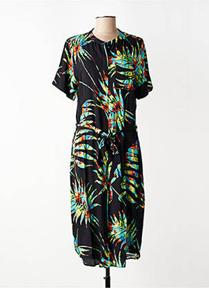 Robe mi-longue imprimé fantaisie manches courtes noir GEISHA femme