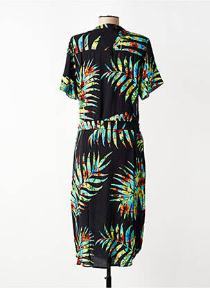 Robe mi-longue imprimé fantaisie manches courtes noir GEISHA femme