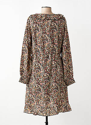 Robe mi-longue tissage crêpe manches longues noir ROSE femme