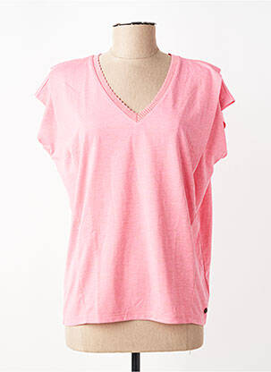 T-shirt col v manches courtes rose GARCIA femme