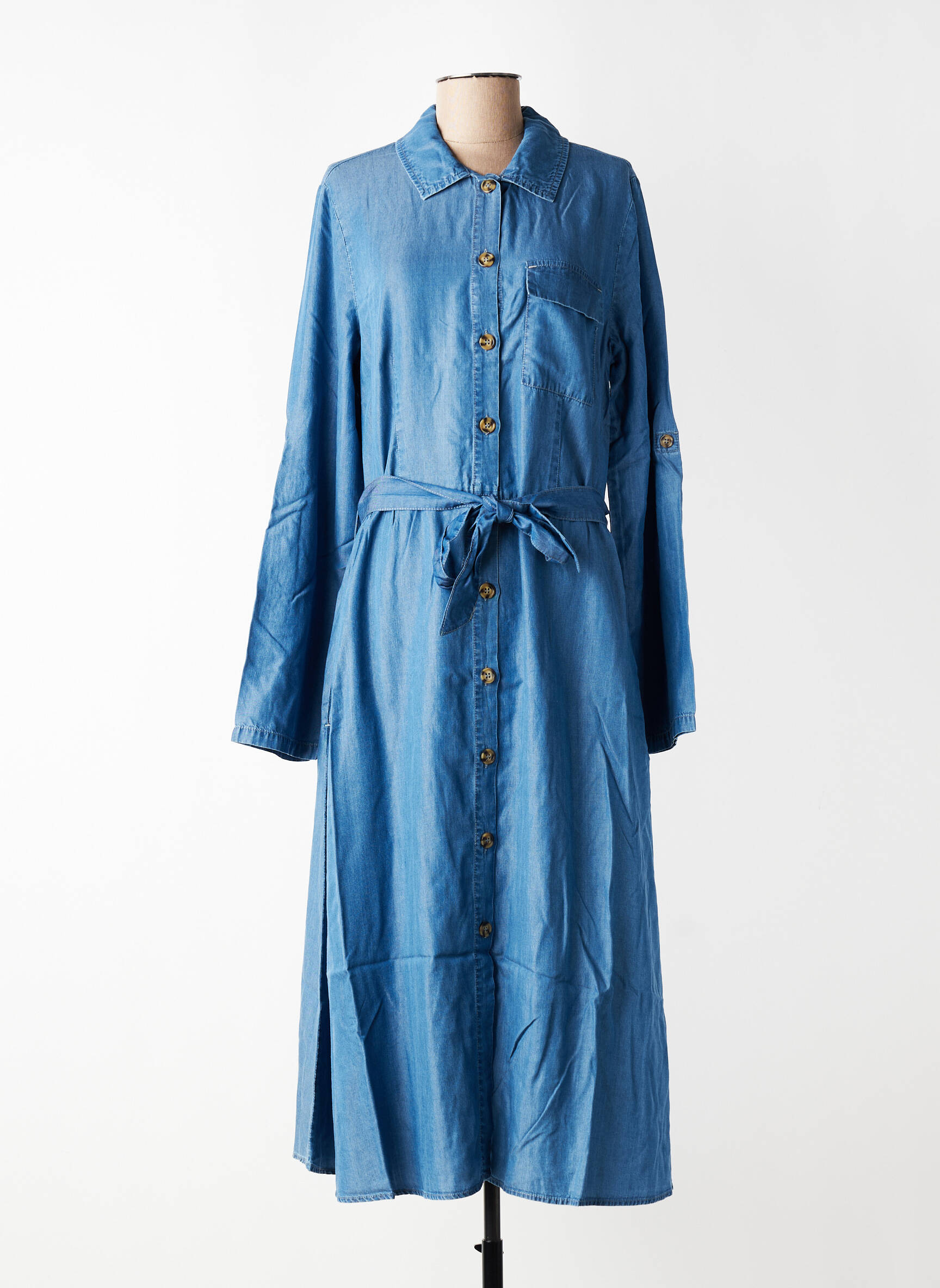 Robe mi-longue manches longues manches longues bleu GEISHA femme