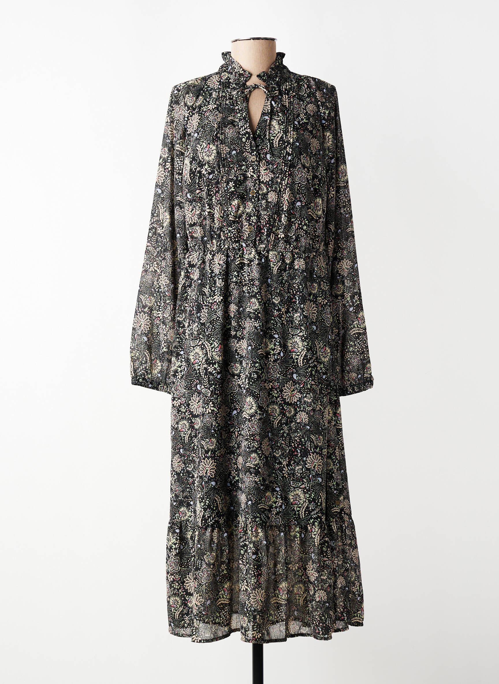 Robe longue manches longues manches longues noir GARCIA femme