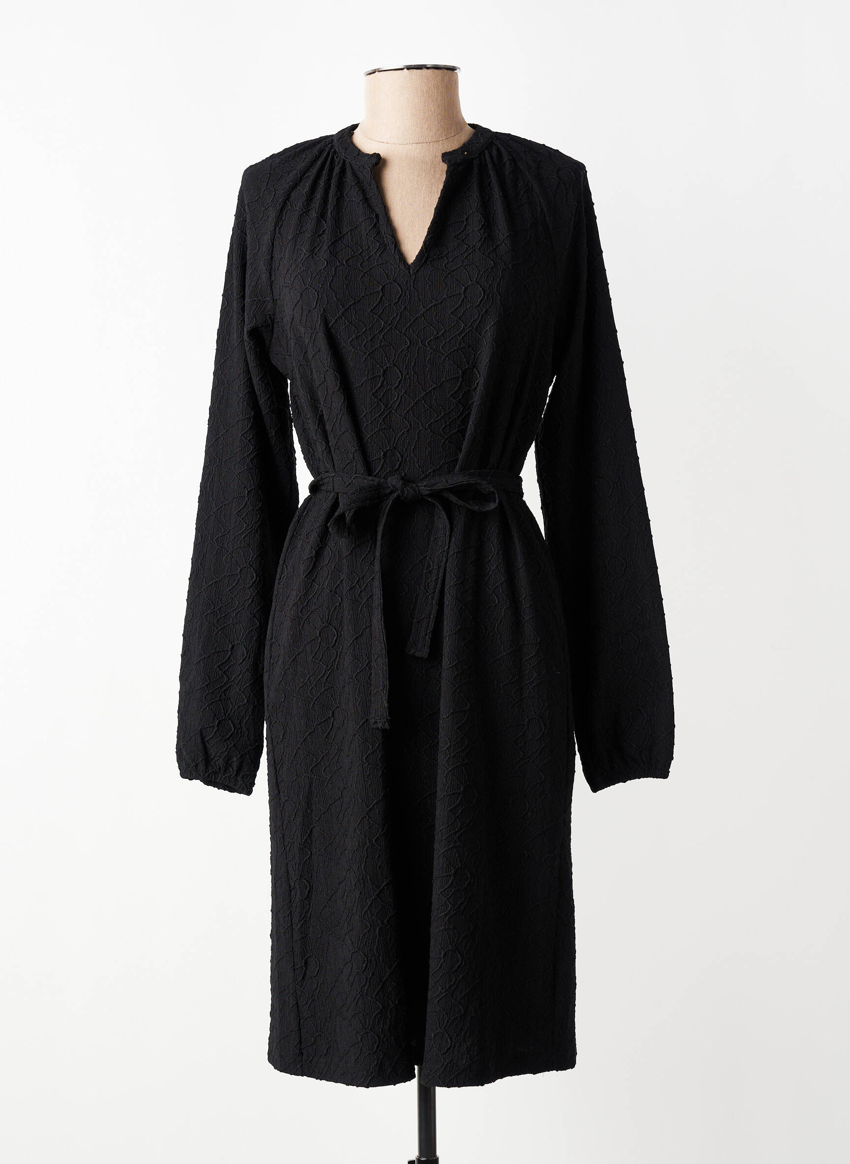 Robe mi-longue manches longues manches longues noir GEISHA femme