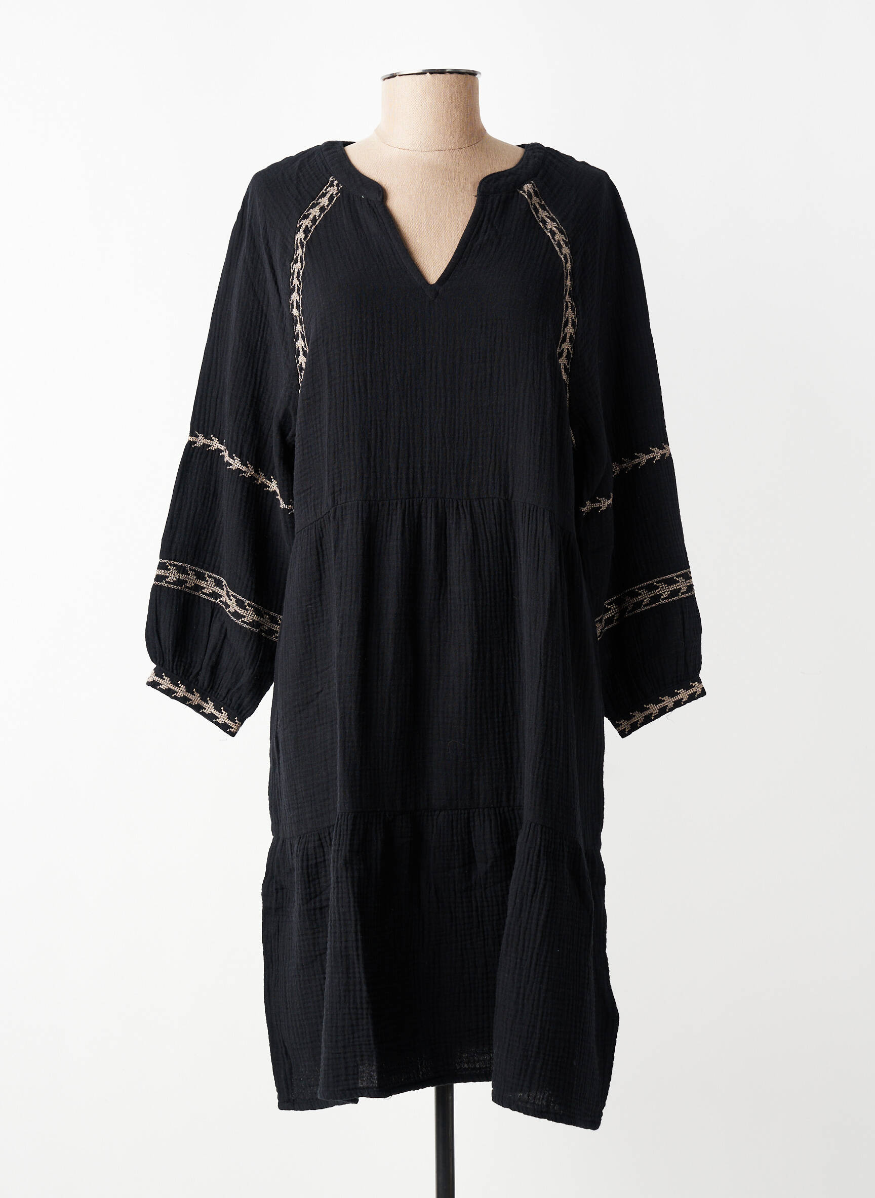 Robe mi-longue manches longues manches longues noir STREET ONE femme