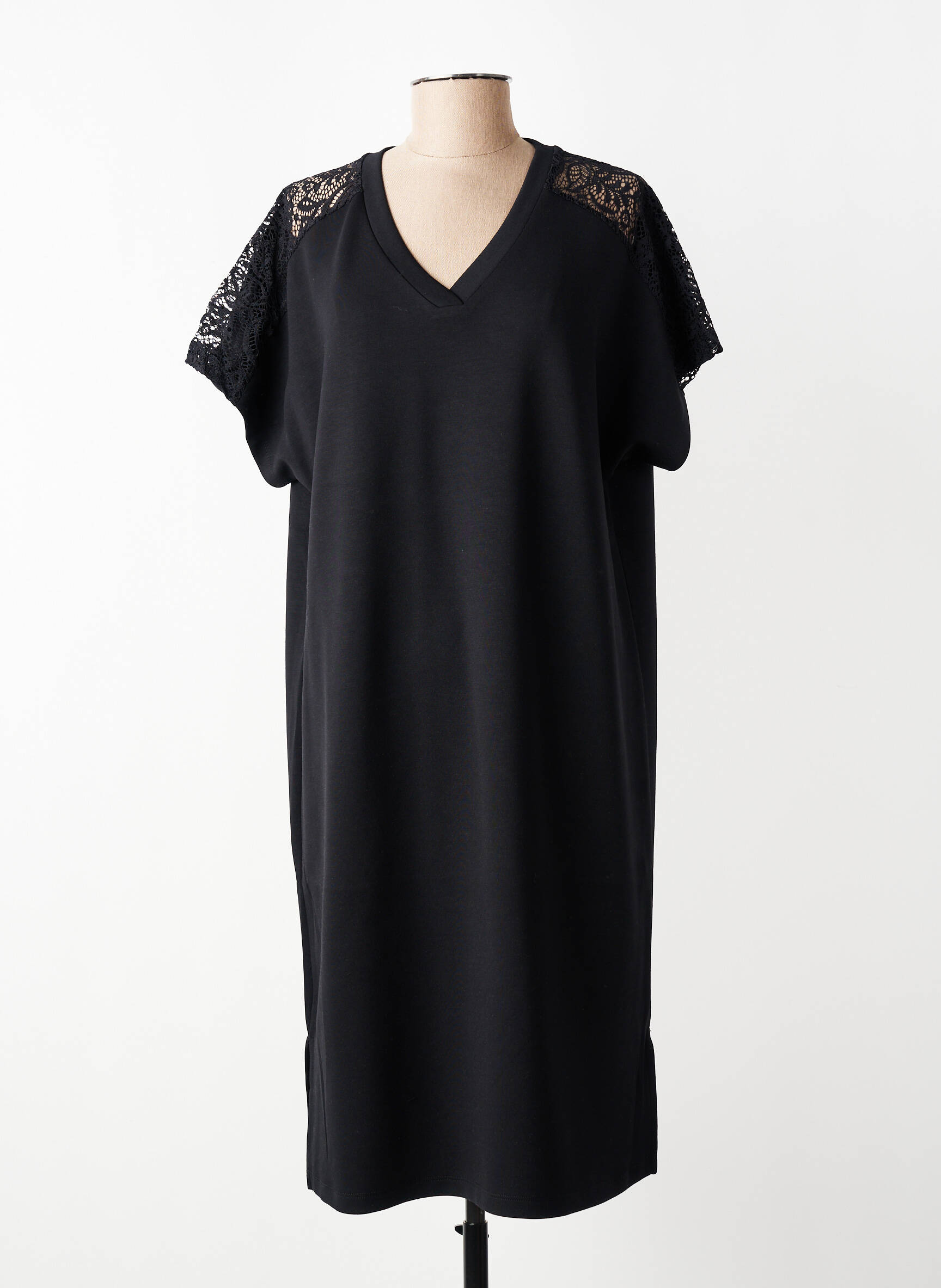 Robe mi-longue manches courtes manches courtes noir SOYACONCEPT femme