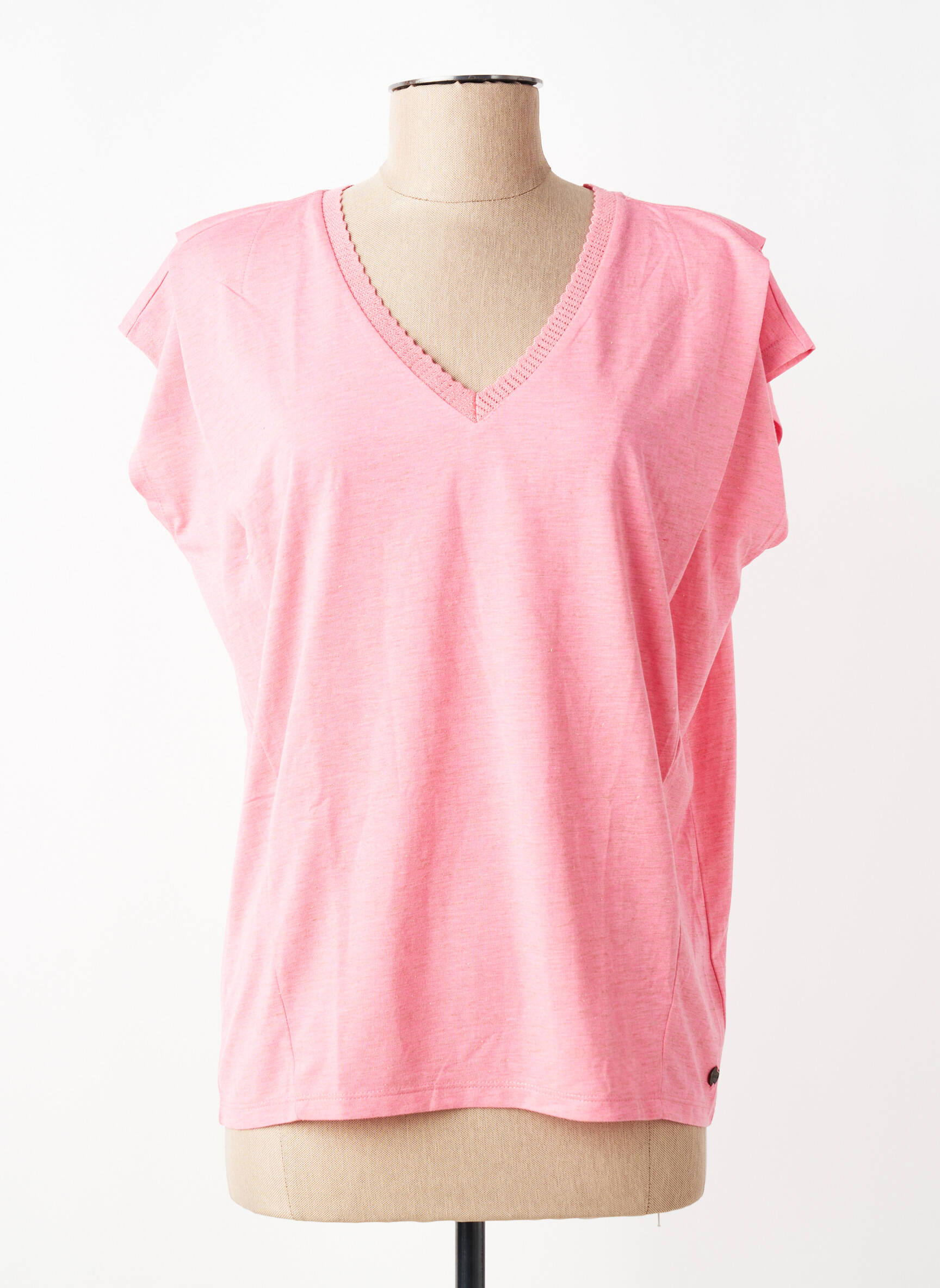 T-shirt col v manches courtes rose GARCIA femme