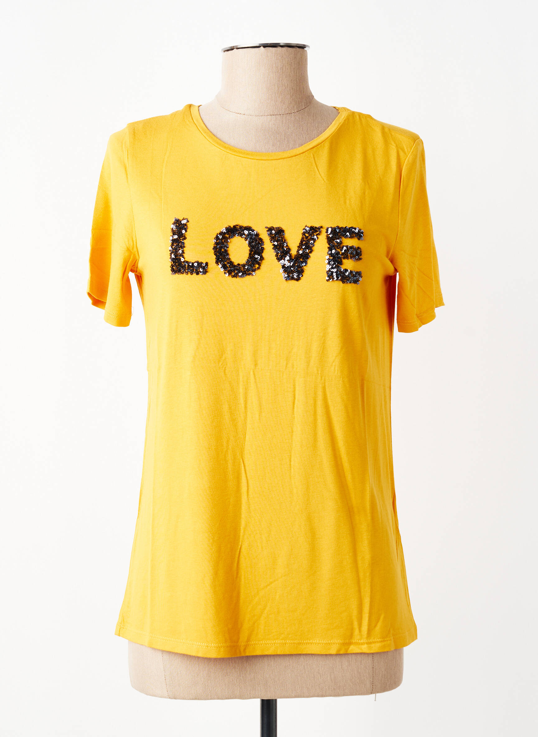 T-shirt coupe droite manches courtes jaune GEISHA femme