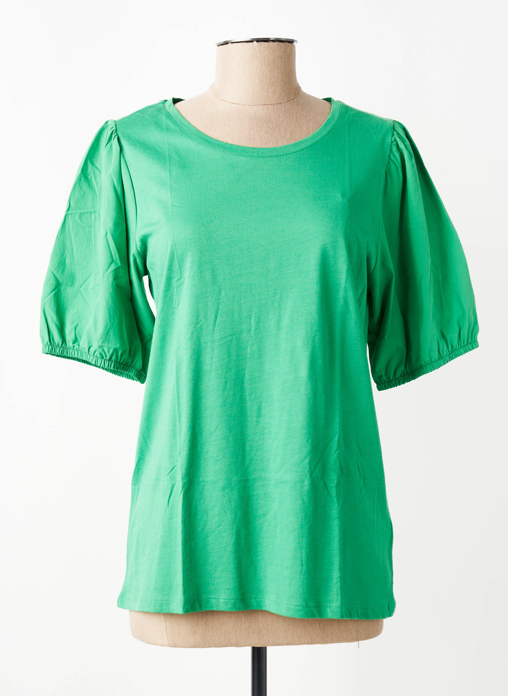 T-shirt coupe droite manches courtes vert GEISHA femme