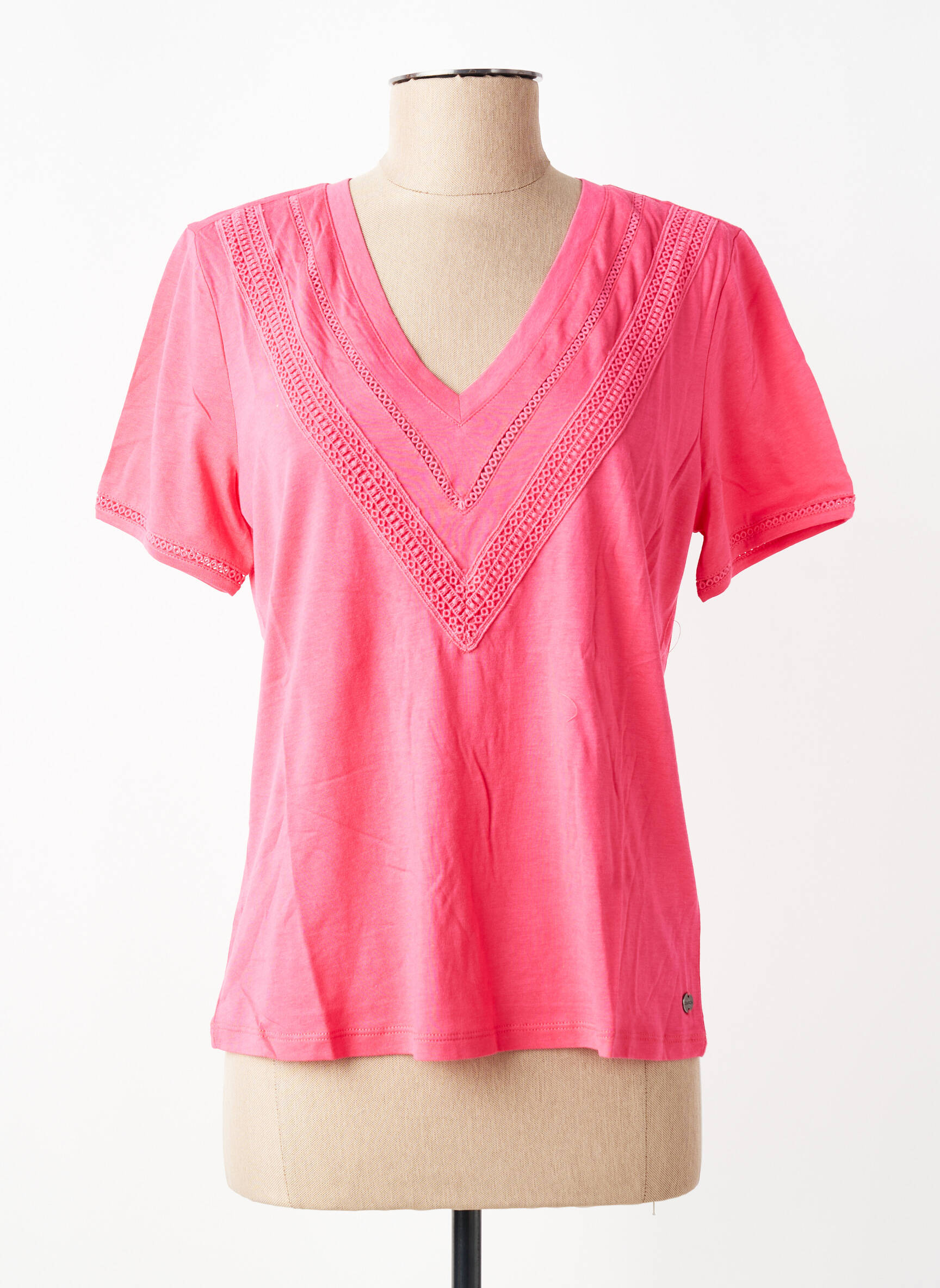 T-shirt col v manches courtes rose GARCIA femme