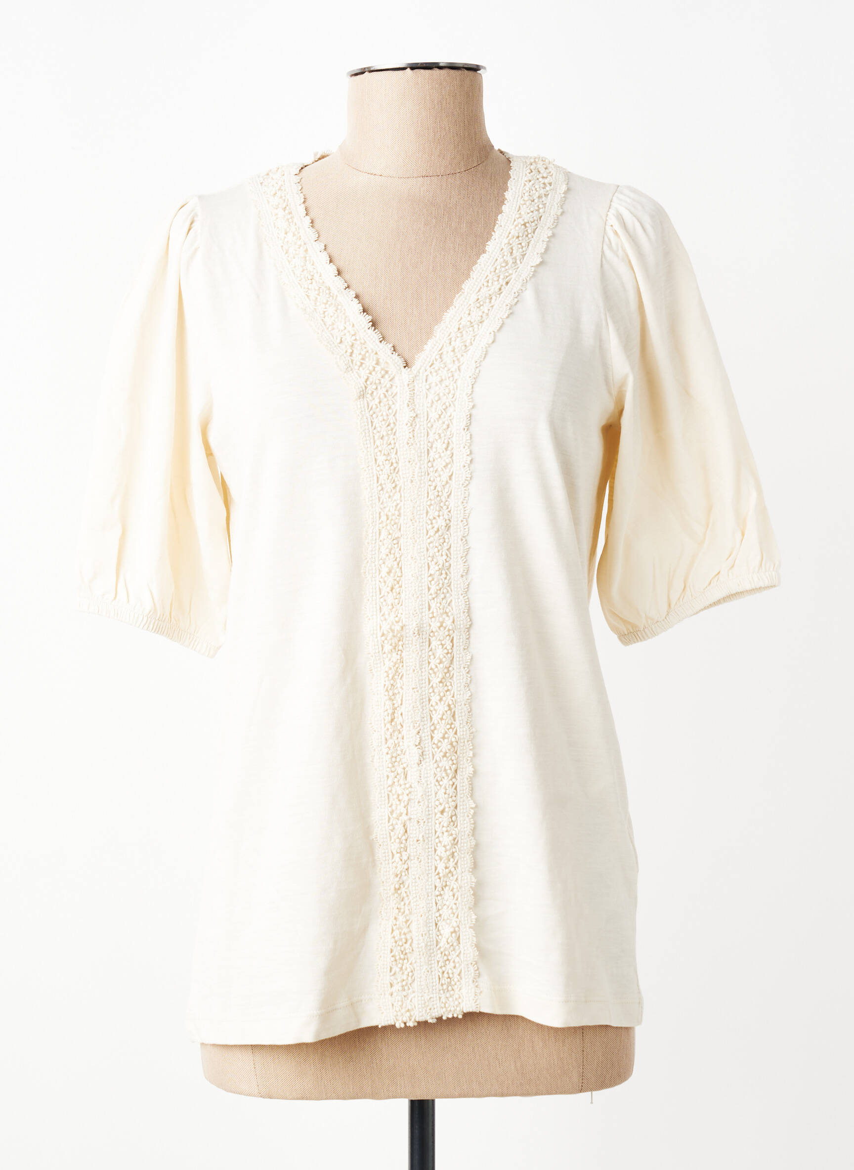 T-shirt col v manches courtes beige SOYACONCEPT femme