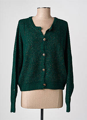 Gilet manches longues col rond vert GEISHA femme