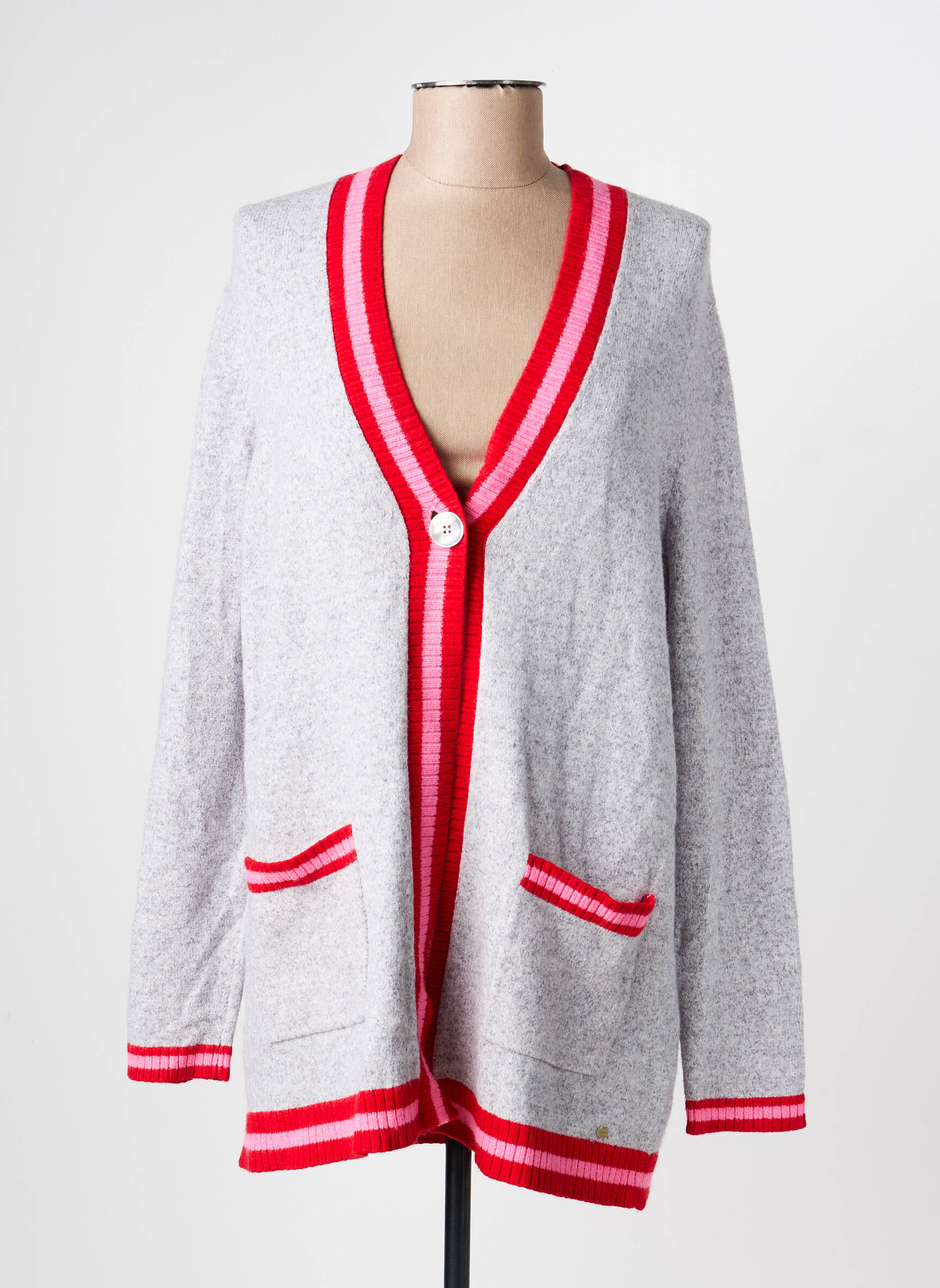 Gilet manches longues fermeture boutonnée sur le devant gris OLSEN femme