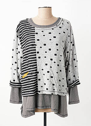 Pull coupe droite manches longues gris FRANCK ANNA femme