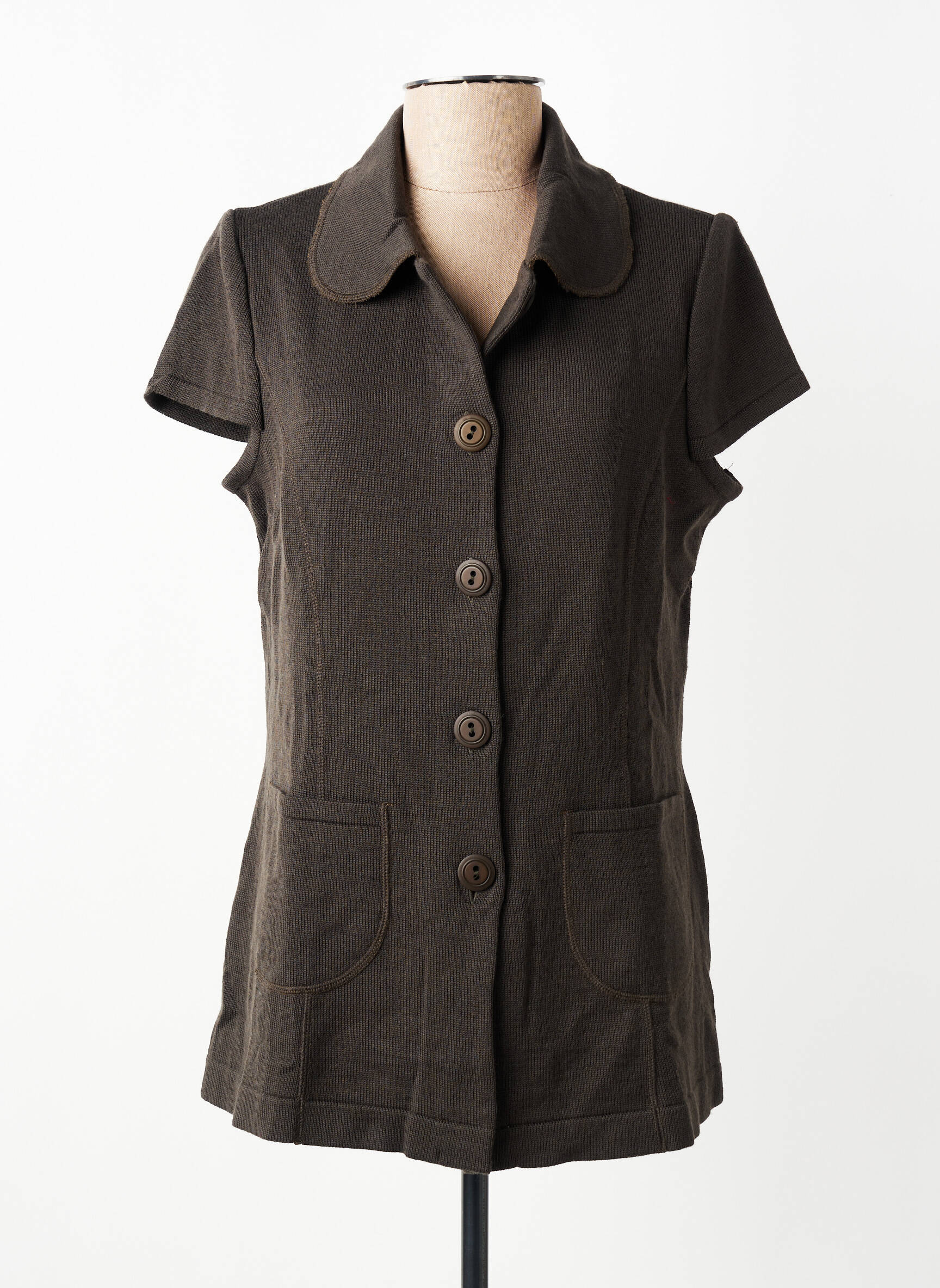Gilet manches courtes fermeture boutonnée sur le devant vert PAUPORTÉ femme