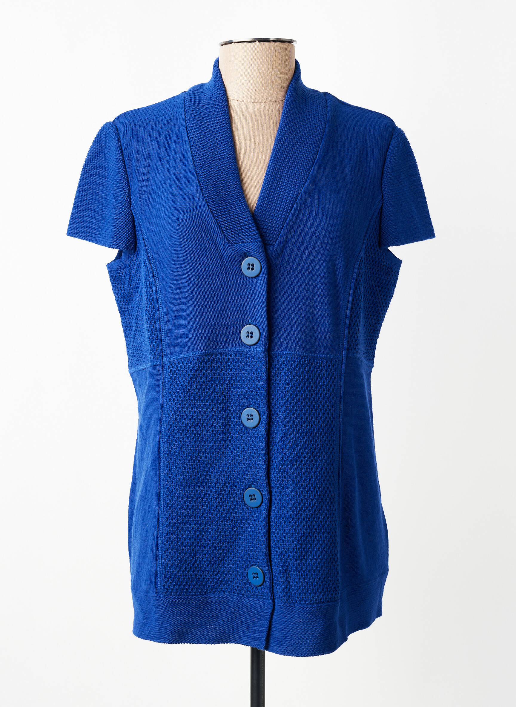 Gilet manches courtes fermeture boutonnée sur le devant bleu PAUPORTÉ femme