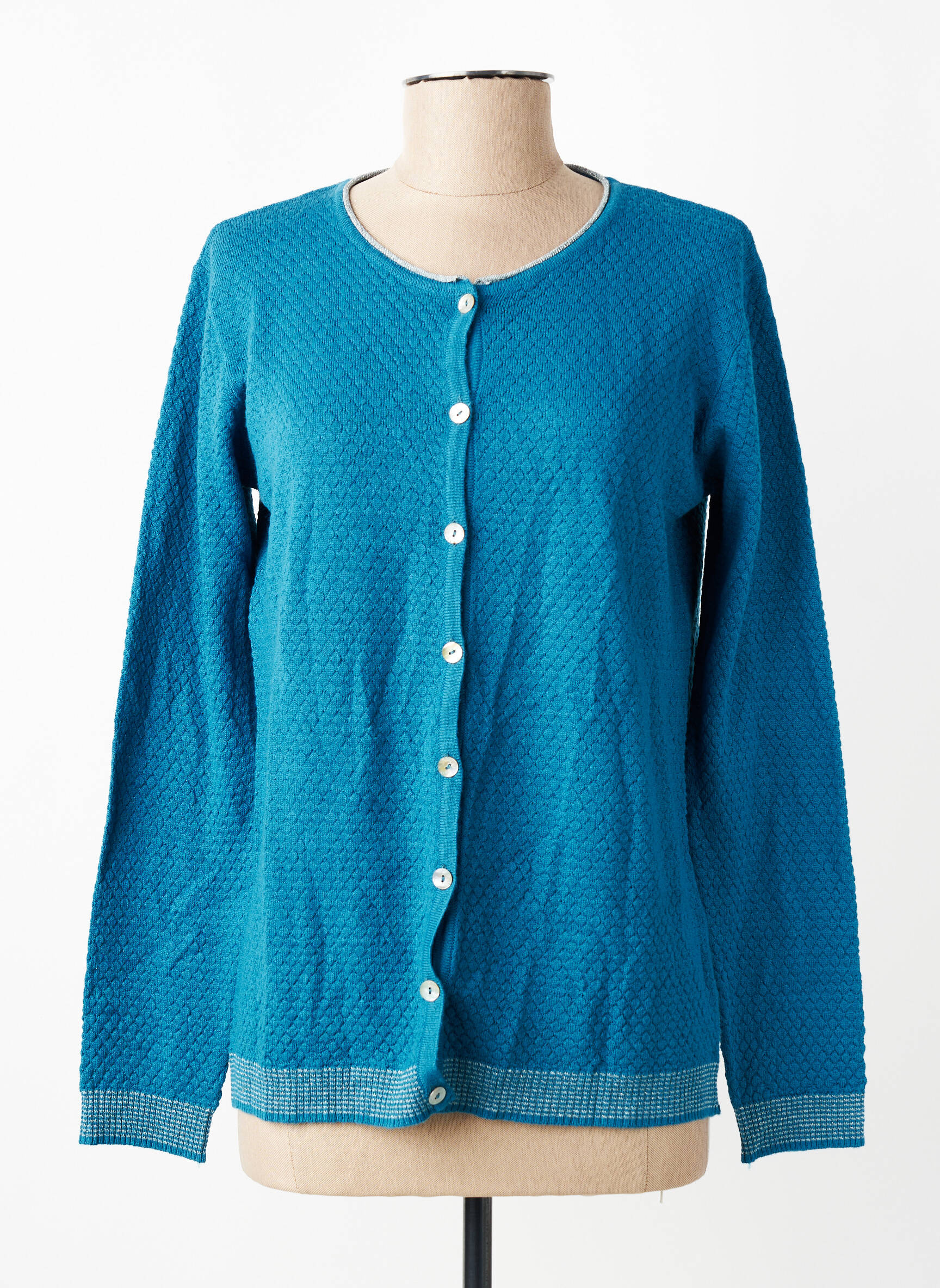 Gilet manches longues col rond bleu ELLEMME femme