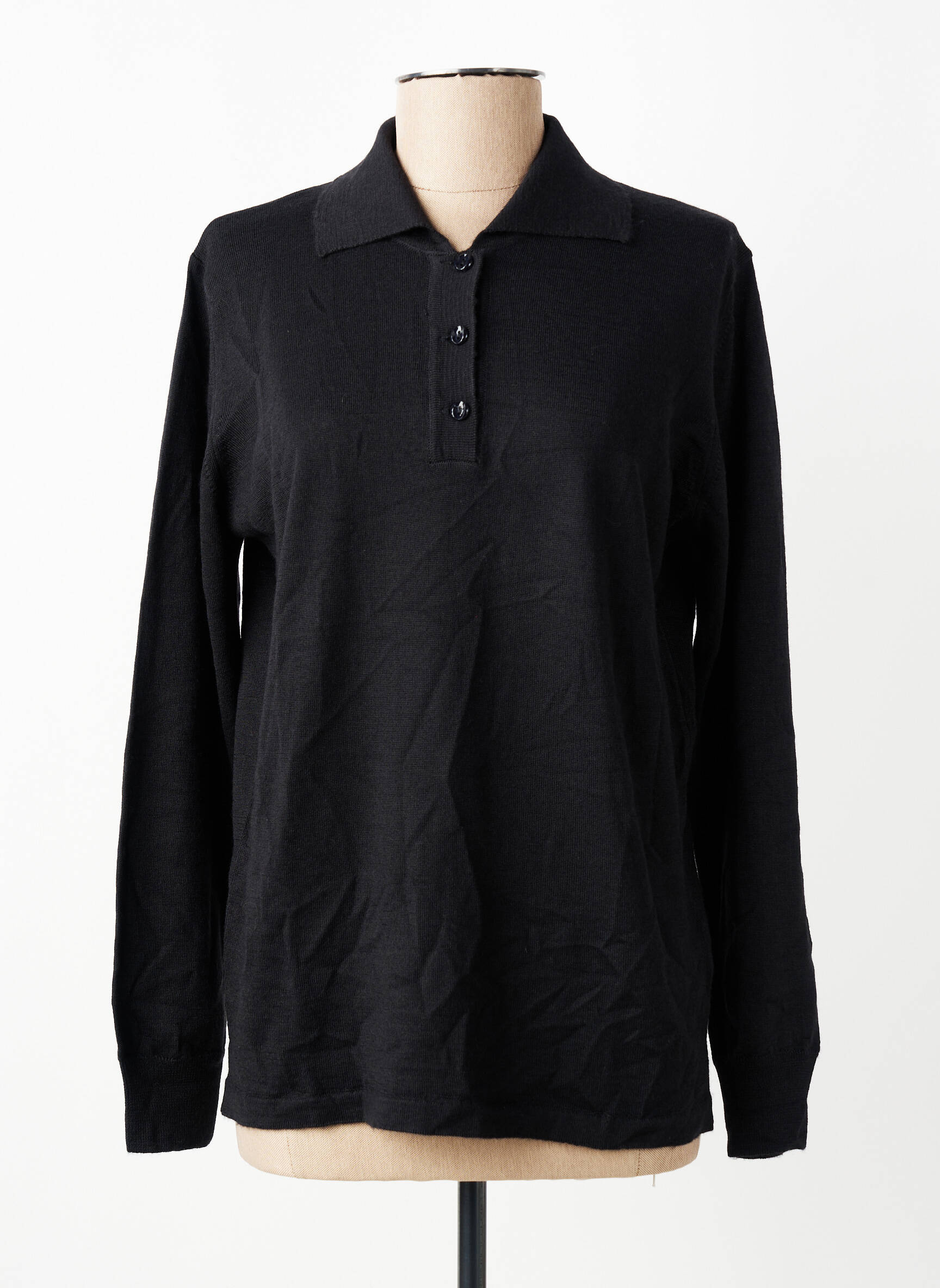 Polo coupe droite manches longues noir ELLEMME femme