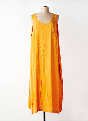 Robe longue tissage popeline sans manche orange MAT. femme