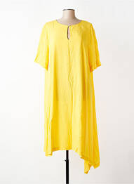 Robe mi-longue tissage crêpe manches courtes jaune MAT. femme