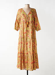 Robe longue imprimé fleurs manches 3/4 beige CHICOSOLEIL femme