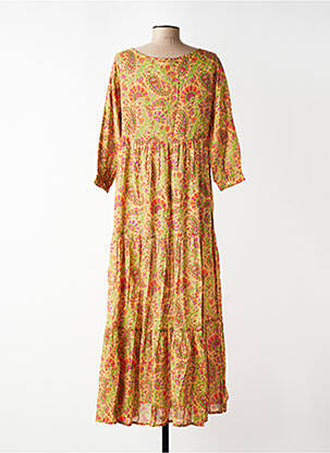 Robe longue imprimé fleurs manches 3/4 beige CHICOSOLEIL femme
