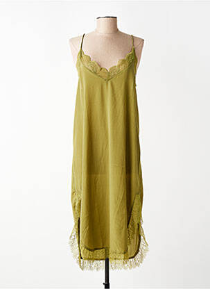 Robe mi-longue tissage crêpe fines bretelles vert CHICOSOLEIL femme
