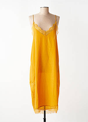 Robe mi-longue tissage crêpe fines bretelles jaune CHICOSOLEIL femme