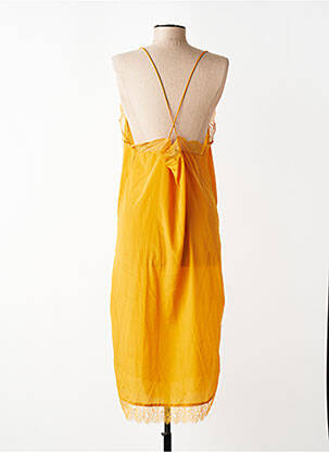 Robe mi-longue tissage crêpe fines bretelles jaune CHICOSOLEIL femme