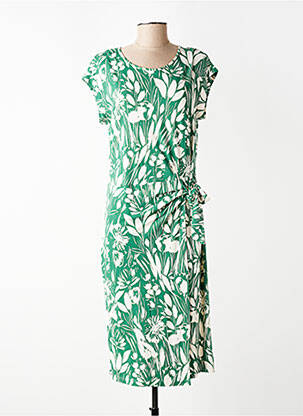 Robe mi-longue imprimé fleurs manches courtes vert ALEXANDER & JACOB femme