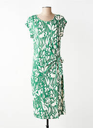 Robe mi-longue imprimé fleurs manches courtes vert ALEXANDER & JACOB femme