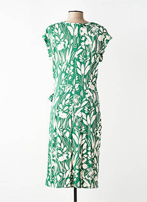 Robe mi-longue imprimé fleurs manches courtes vert ALEXANDER & JACOB femme