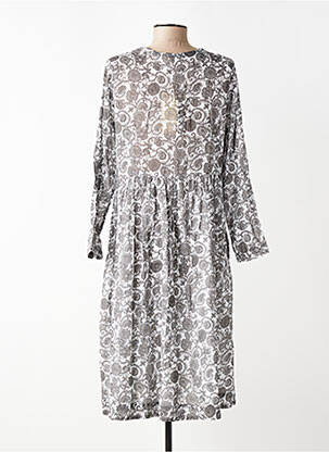 Robe mi-longue imprimé fleurs manches longues gris CHICOSOLEIL femme