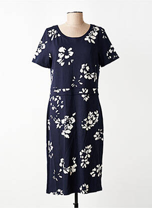 Robe mi-longue imprimé fleurs manches courtes bleu ALEXANDER & JACOB femme