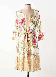 Robe mi-longue imprimé fleurs manches 3/4 beige AGATHE & LOUISE femme