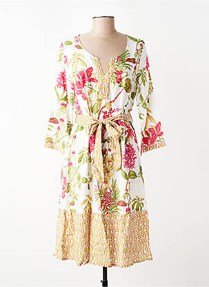 Robe mi-longue imprimé fleurs manches 3/4 beige AGATHE & LOUISE femme