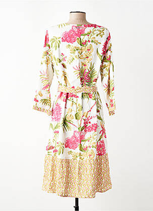 Robe mi-longue imprimé fleurs manches 3/4 beige AGATHE & LOUISE femme