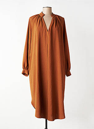 Robe mi-longue coupe fluide manches longues marron MAT. femme