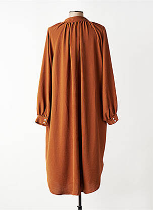 Robe mi-longue coupe fluide manches longues marron MAT. femme