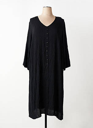 Robe longue tissage crêpe manches 3/4 noir ADIA femme