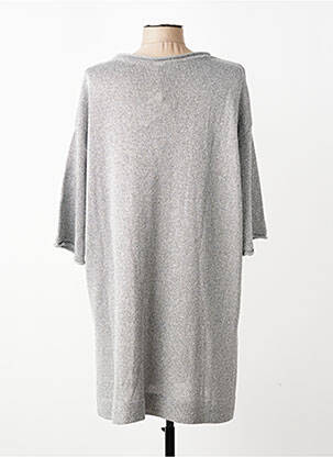 Pull tunique stretch manches 3/4 argent MAT. femme