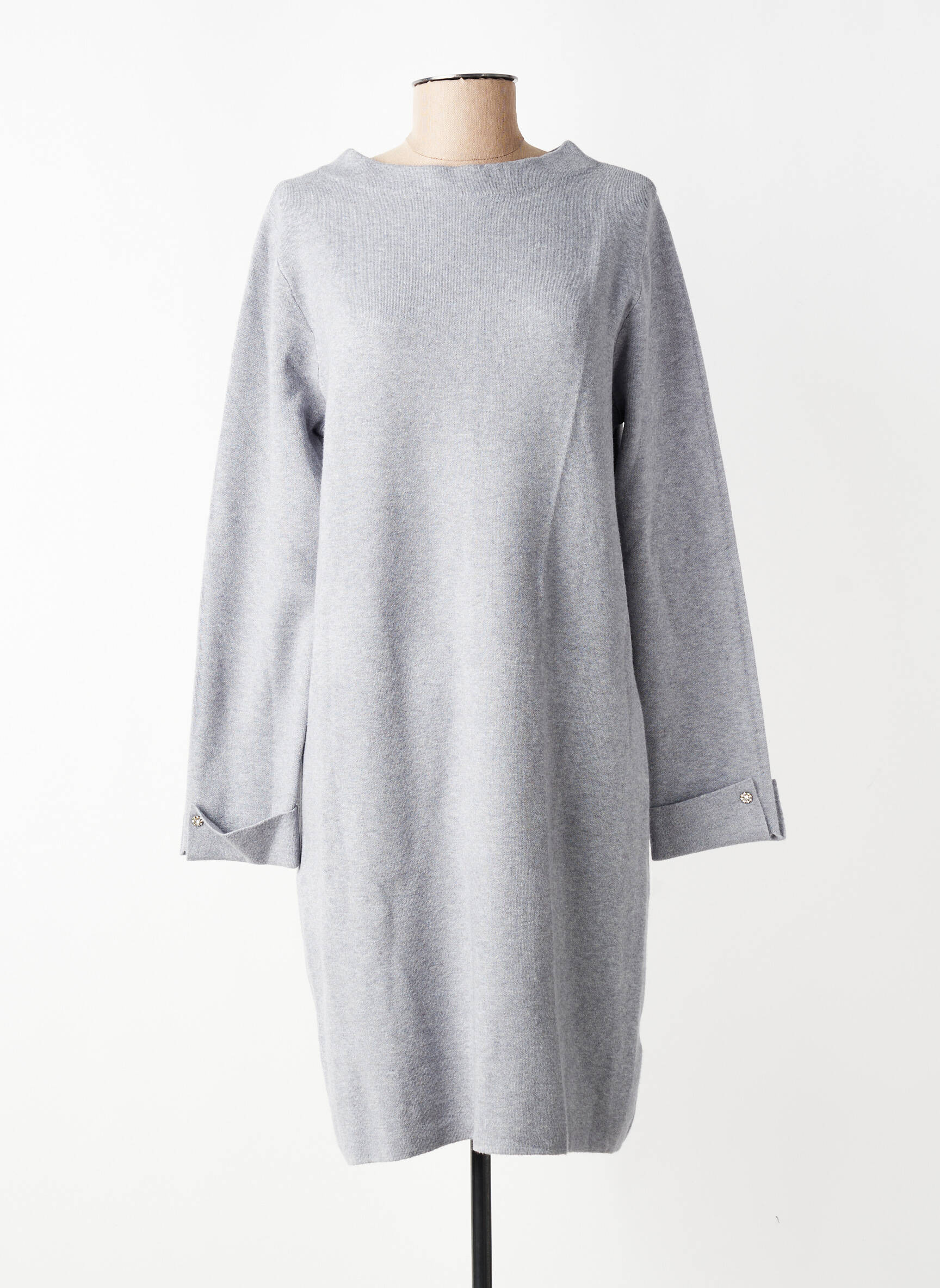 Robe pull tissage chiné manches longues gris MARINELLO femme